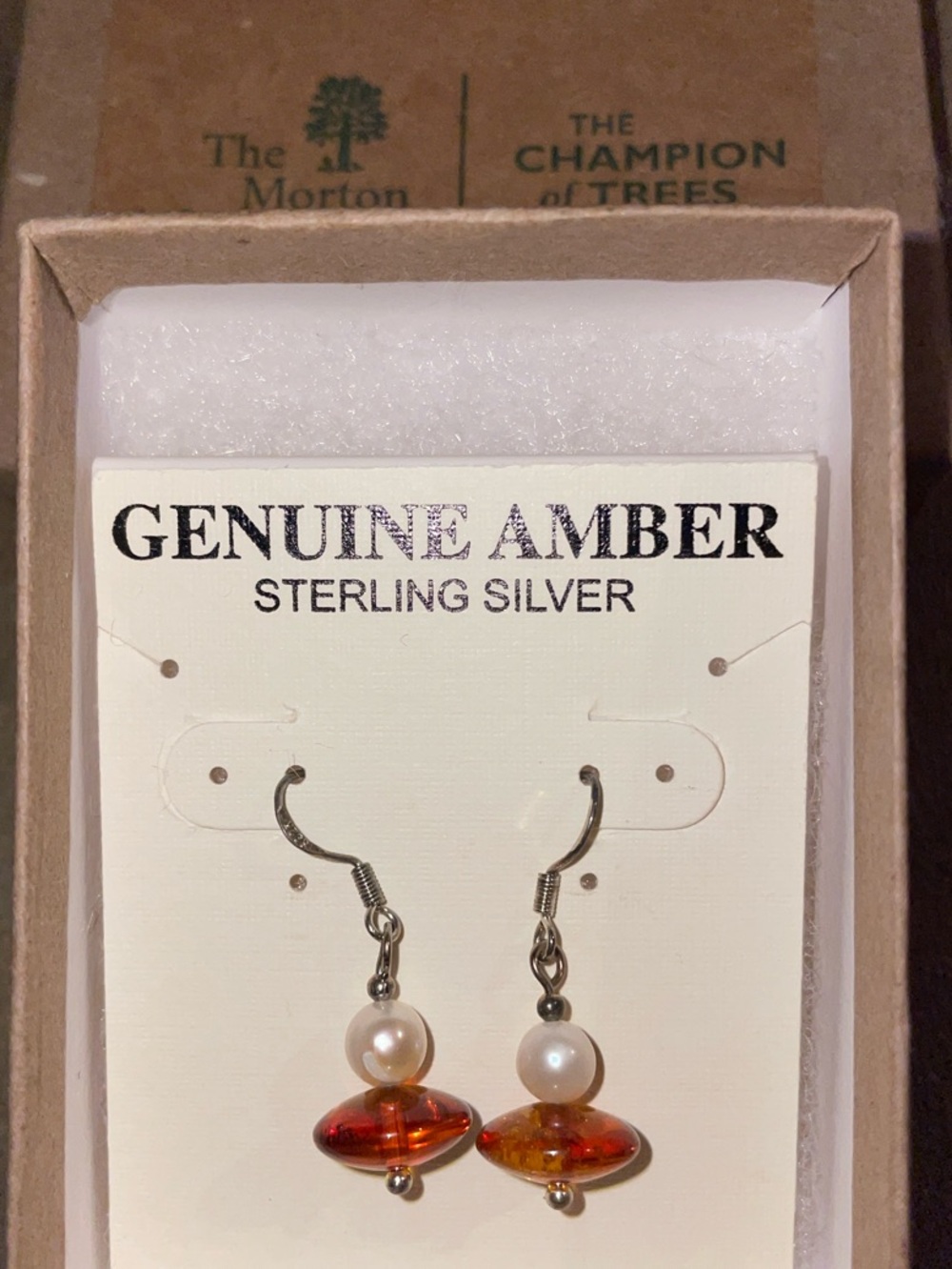Genuine Amber and Pearl Sterling Silver Drop Earrings - Amber